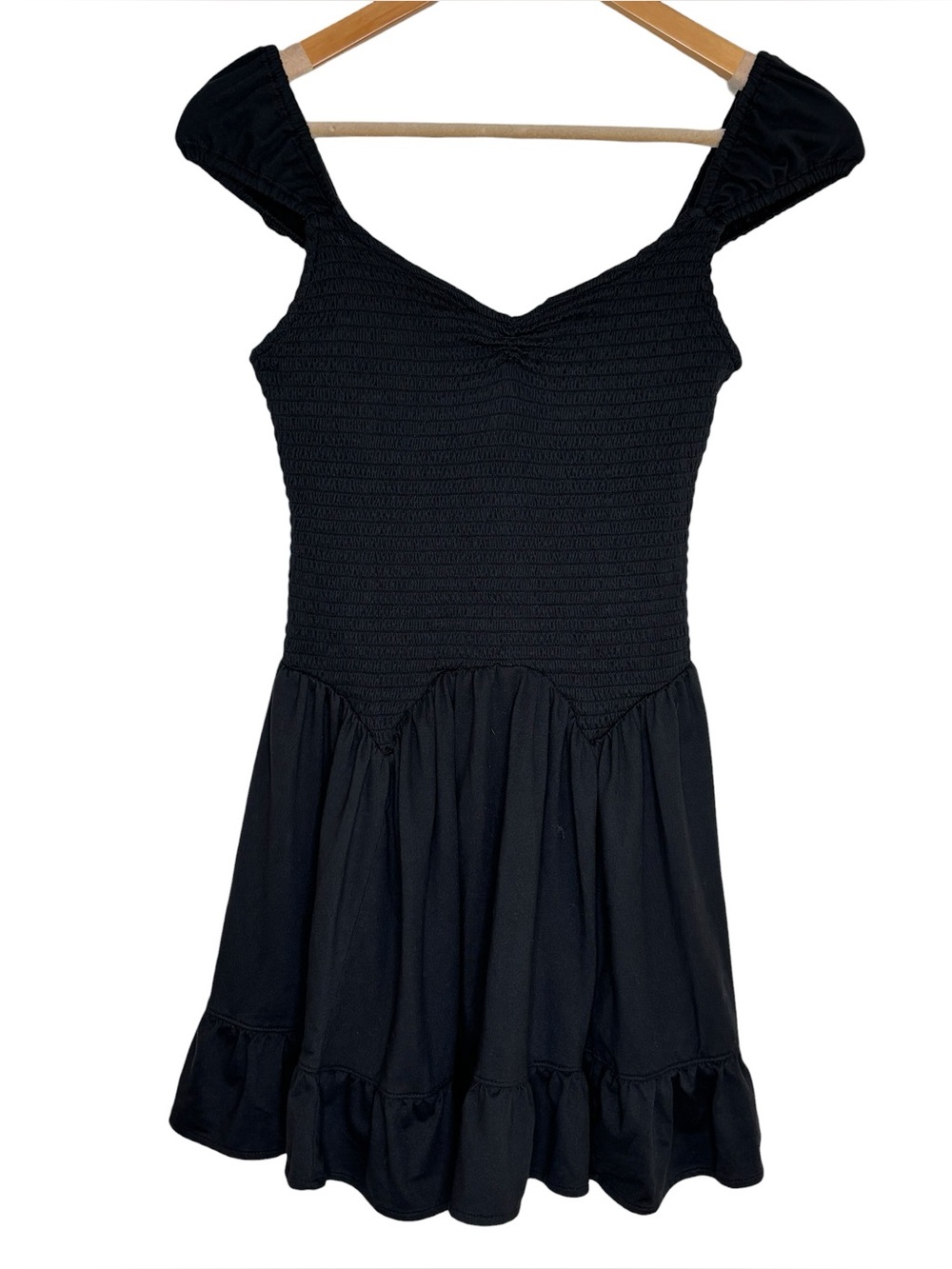 Urban Outfitters dress black smocked sweetheart basque waist mini size small